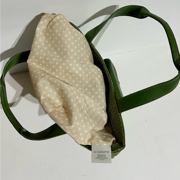 Liz Claiborne Vintage Handbag Satchel Shoulder Bag Purse Pocket Green with Gold - Picture 7 of 16
